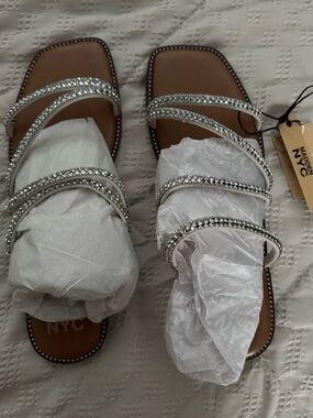 Women's Crystal-Strap Flat Sandals madden nyc size 11